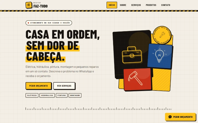 Tela inicial do site de exemplo Mestre Faz-Tudo, de marido de aluguel